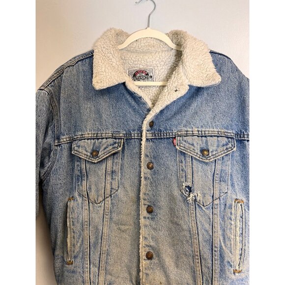 Vintage Men's Levi's Authentic 1850 Sherpa Distressed Denim Jacket Sz. M - Picture 5 of 6